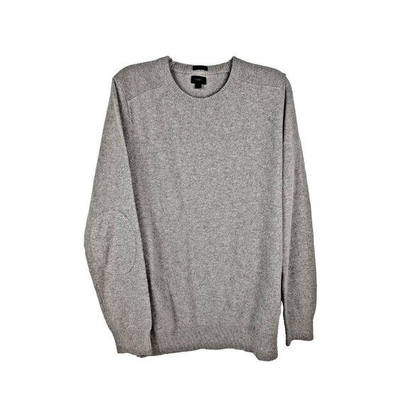 J Crew Sweater Men's Large Brown Sweater Elbow Patch Merino Wool Blend - Picture 1 of 9